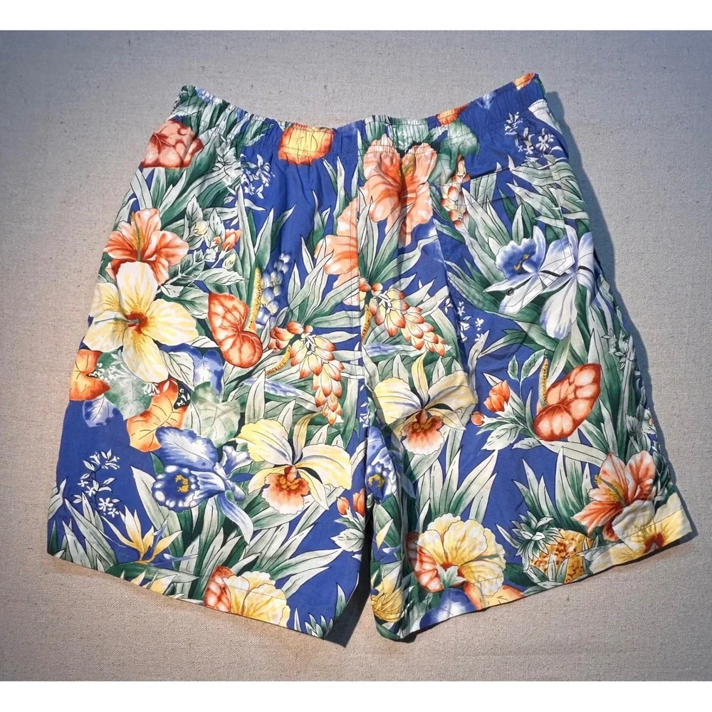 Vintage‎ Polo Sport Ralph Lauren Men's  Large Floral Swim Trunks Mens Blue 90s